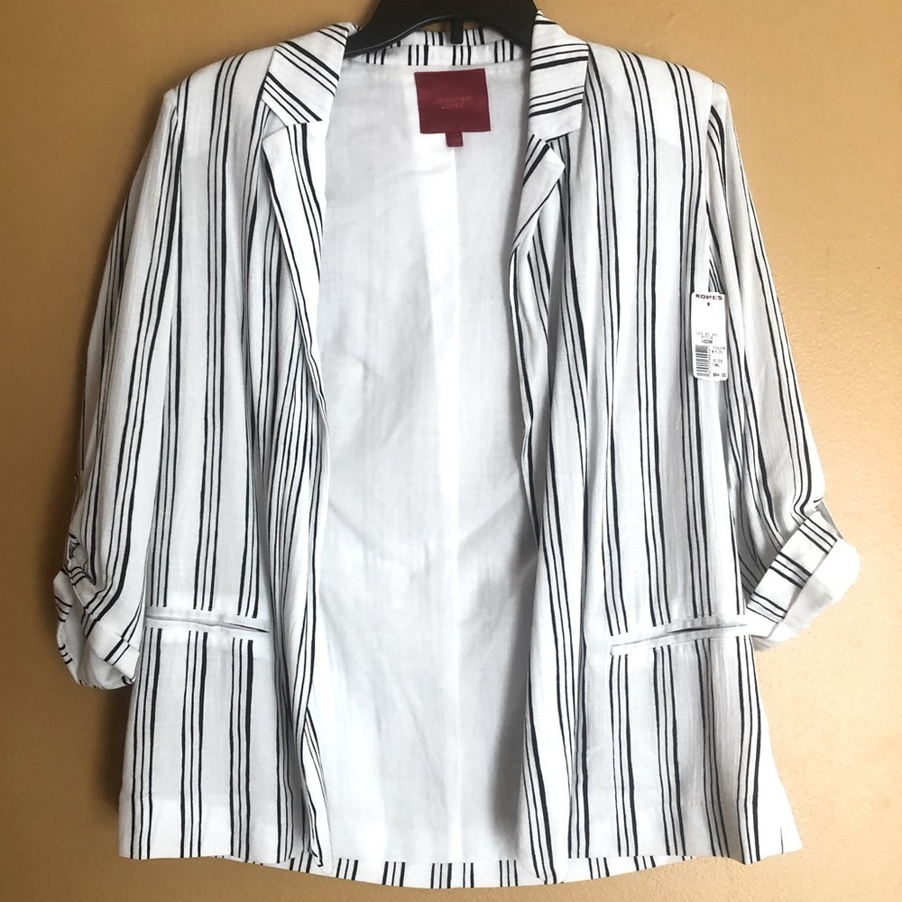Jennifer Lopez White and Black Striped Blazer